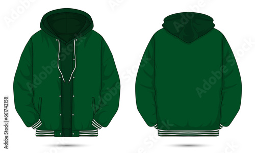 Casual hoodie jacket front and back view. Vector illustration