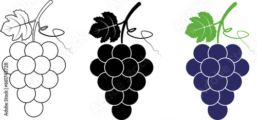 outline silhouette Bunch of wine grapes icon set