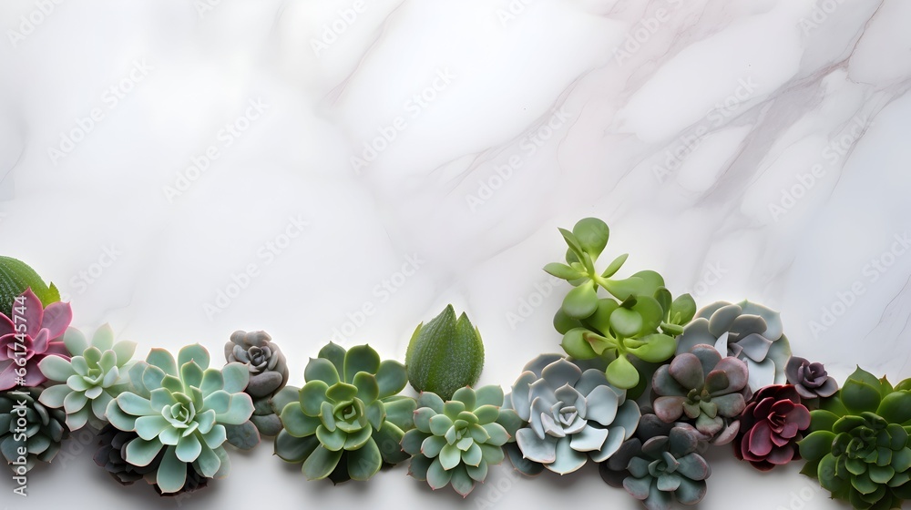 Beautiful succulent plants on light gray marble background. Top view, flat lay. Minimalism decoration. Beautiful succulent plants on light gray marble background. Top view, flat lay. Minimalism decoration.