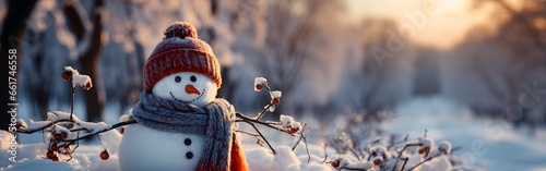 snowman in the snow with ornaments illustration