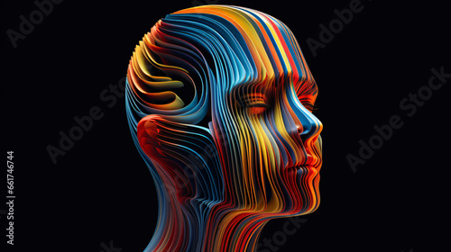 Abstract head with colorful lines 3d render