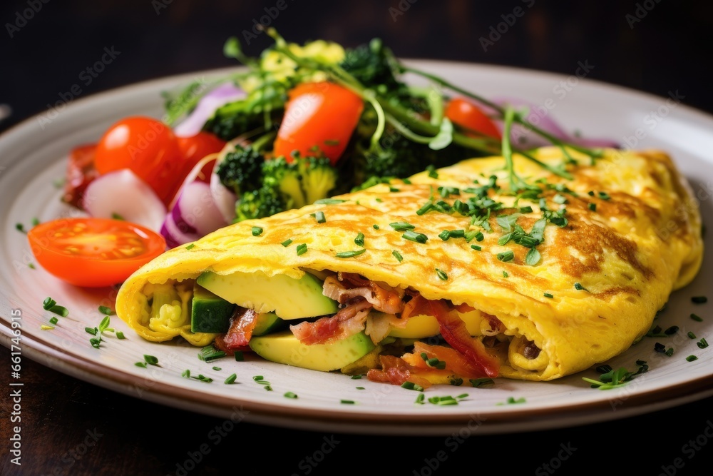 Healthy breakfast food, stuffed egg omelette with vegetable Healthy breakfast food, stuffed egg omelette with vegetable
