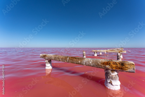Tableau sur toile Red salt lake on the Crimean peninsula .