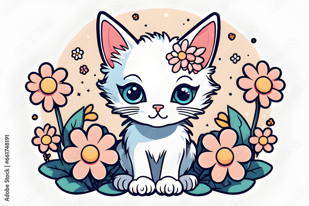 Obraz premium kitten with flower. Generative AI