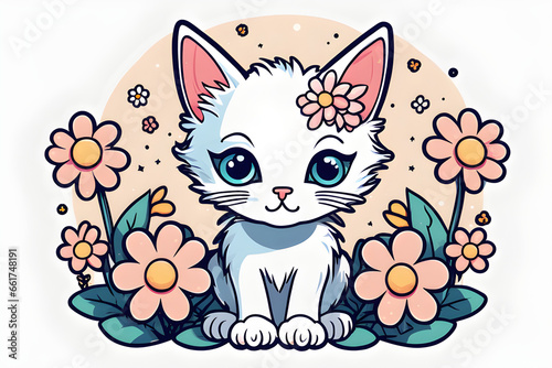 kitten with flower. Generative AI