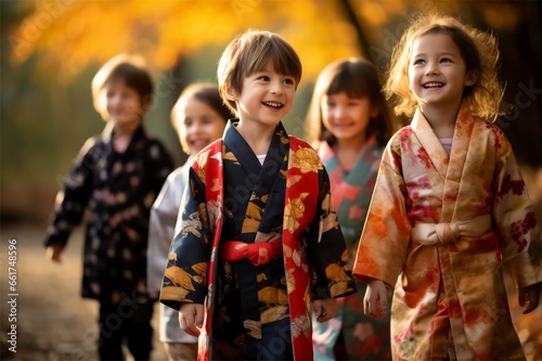 Children strolling in kimonos