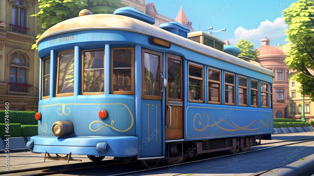 Blue cartoon tram one wagon