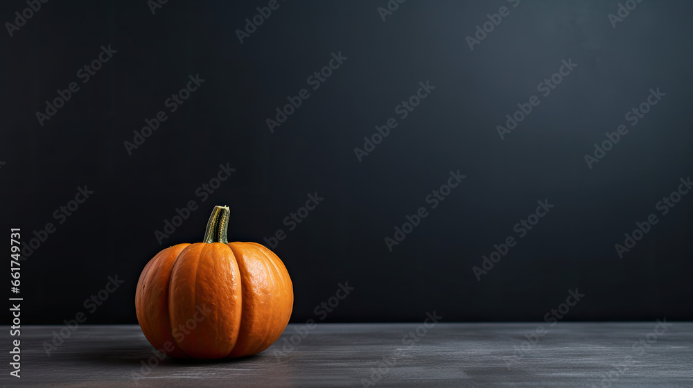 A single pumpkin on a dark gray background or wallpaper A single pumpkin on a dark gray background or wallpaper