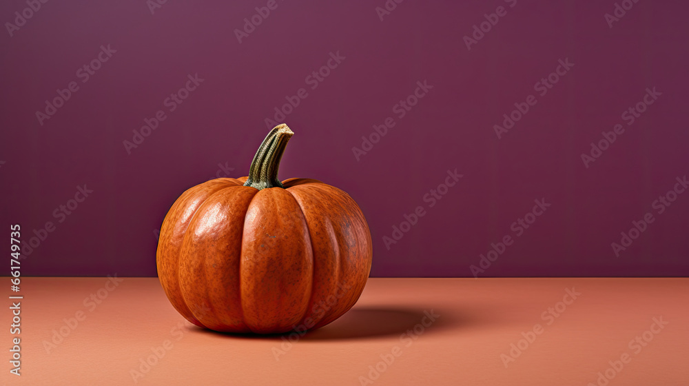 A single pumpkin on a maroon background or wallpaper A single pumpkin on a maroon background or wallpaper