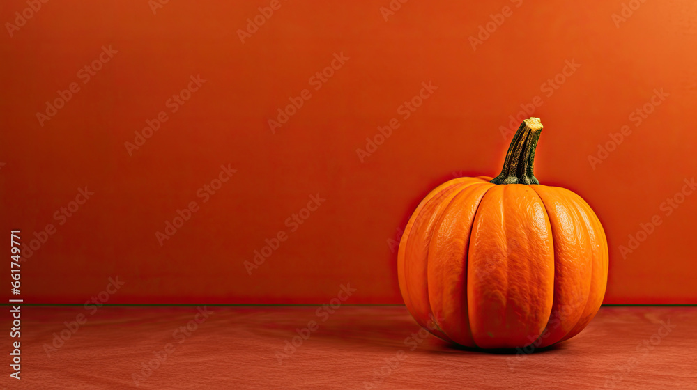 A single pumpkin on a red background or wallpaper A single pumpkin on a red background or wallpaper
