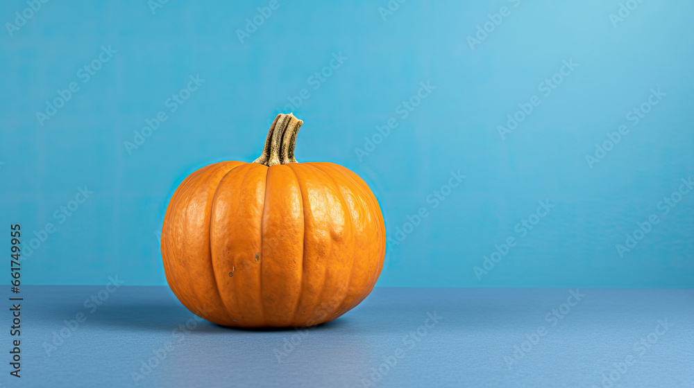 A single pumpkin on a blue background or wallpaper A single pumpkin on a blue background or wallpaper