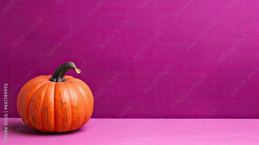 A single pumpkin on a fuchsia background or wallpaper