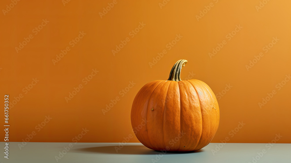 A single pumpkin on a light brown background or wallpaper