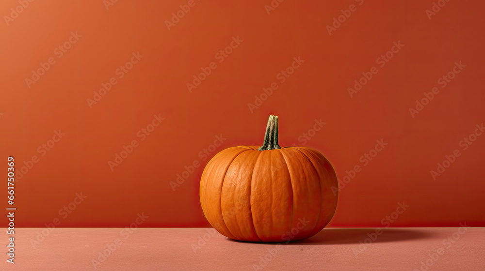 A single pumpkin on a light maroon background or wallpaper A single pumpkin on a light maroon background or wallpaper