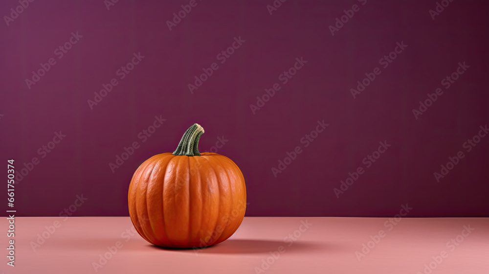 A single pumpkin on a light maroon background or wallpaper A single pumpkin on a light maroon background or wallpaper