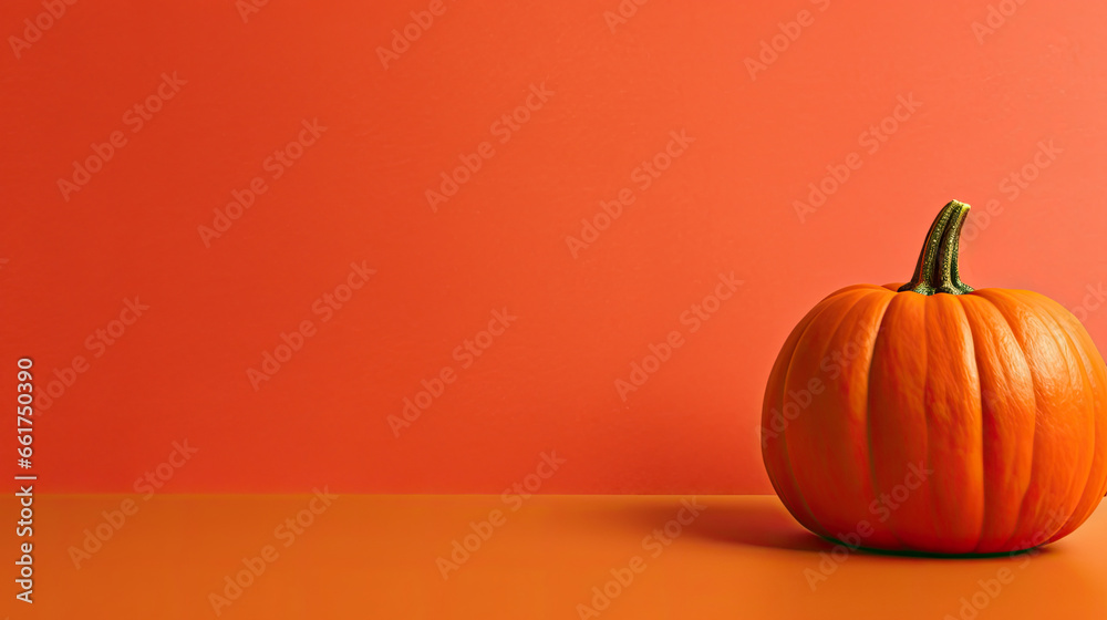 A single pumpkin on a light red background or wallpaper A single pumpkin on a light red background or wallpaper