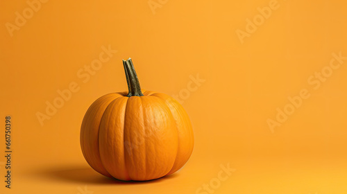 A single pumpkin on a light yellow background or wallpaper