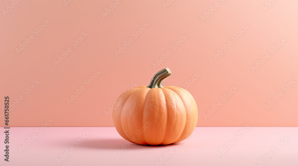 A single pumpkin on a light pink background or wallpaper A single pumpkin on a light pink background or wallpaper
