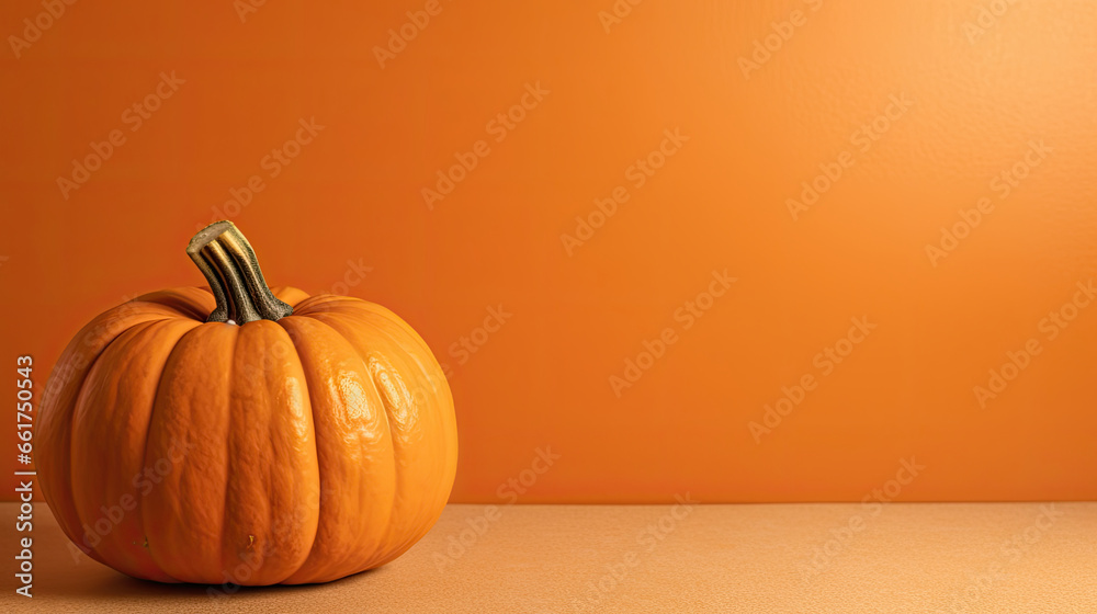 A single pumpkin on a vivid brown background or wallpaper