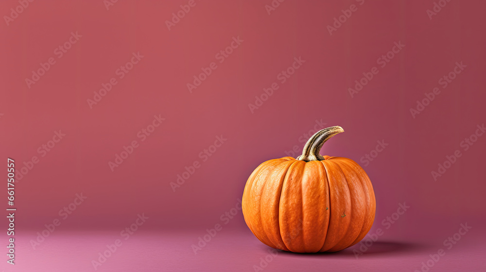 A single pumpkin on a vivid maroon background or wallpaper A single pumpkin on a vivid maroon background or wallpaper