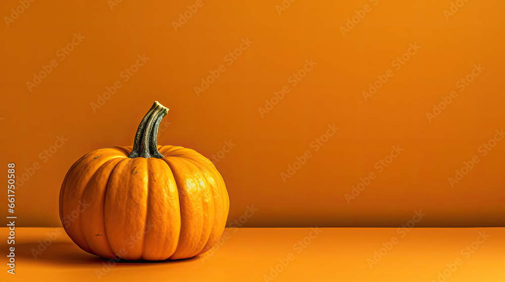 A single pumpkin on a vivid orange background or wallpaper A single pumpkin on a vivid orange background or wallpaper