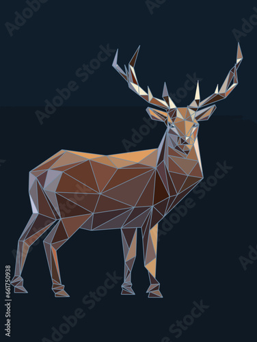 deer on a white background and low poly illustration. Horny of deer, wall paint design, business concept design, billboard design for marketing issues.