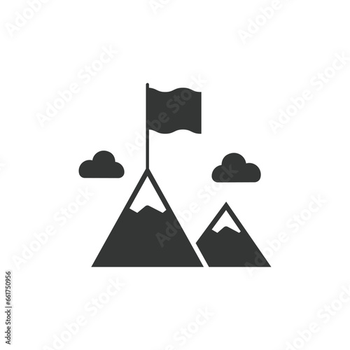 Mountain-peak with a flag on a transparent background