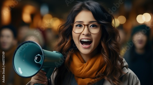 Smiling Young Asian Woman Posing With Megaphone Conce 8F4Cf1, Background Images , Hd Wallpapers, Background Image