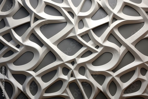 3D wall with arranged arabesque tiles on a futuristic concrete background formed by polished blocks. Generative AI