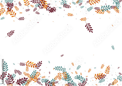 Green Leaves Background White Vector. Foliage Seamless Set. Gold Leaf. Orange Herb October. Wood Texture.