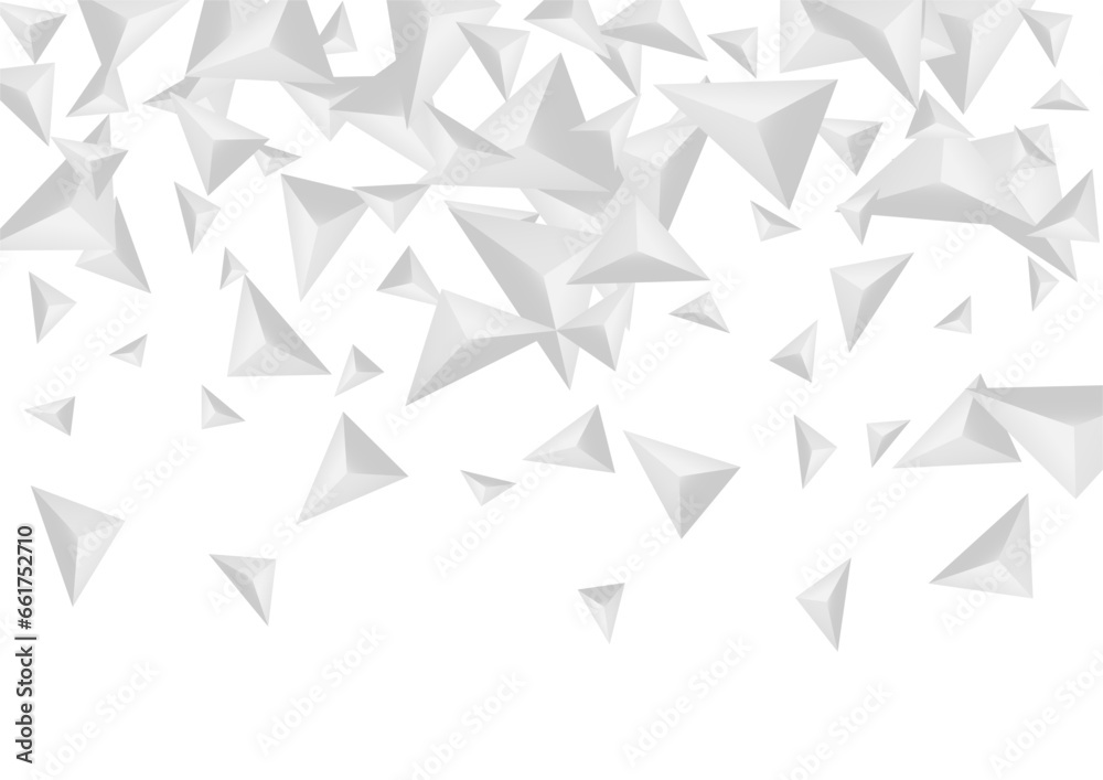Fototapeta premium Silver Origami Background White Vector. Polygon Abstract Texture. Greyscale Trendy Illustration. Pyramid Art. Grizzly Triangle Card.
