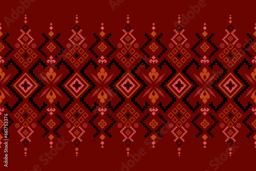 Red traditional ethnic pattern paisley flower Ikat background abstract Aztec African Indonesian Indian seamless pattern for fabric print cloth dress carpet curtains and sarong