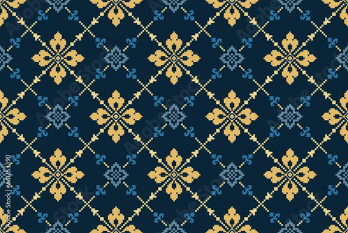 Indigo navy blue geometric traditional ethnic pattern Ikat seamless pattern border abstract design for fabric print cloth dress carpet curtains and sarong Aztec African Indian Indonesian