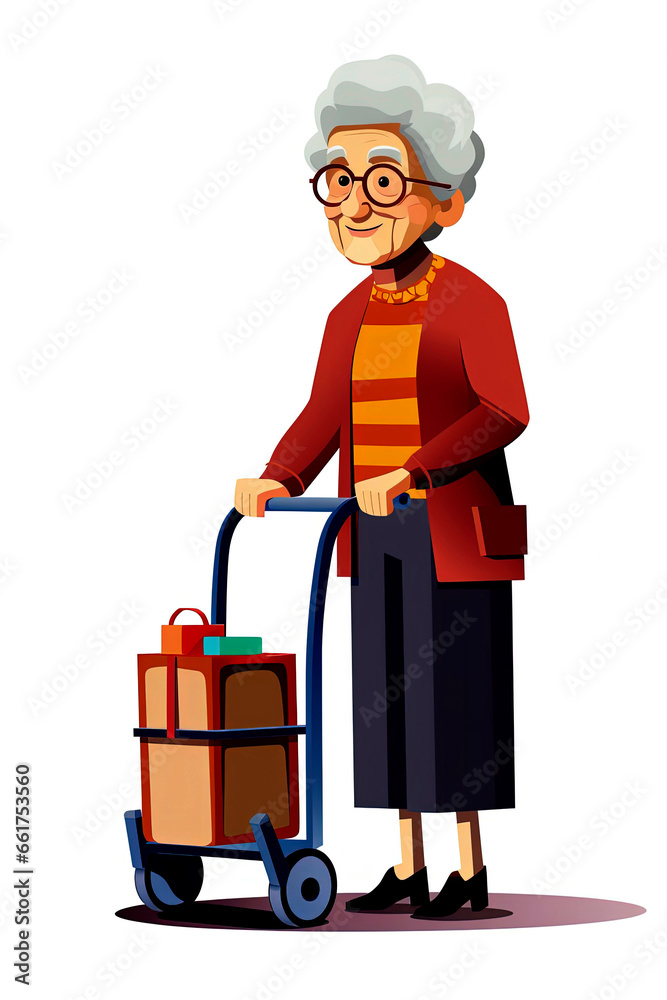 Generative Ai of old woman walking helped by a walker Generative Ai of old woman walking helped by a walker
