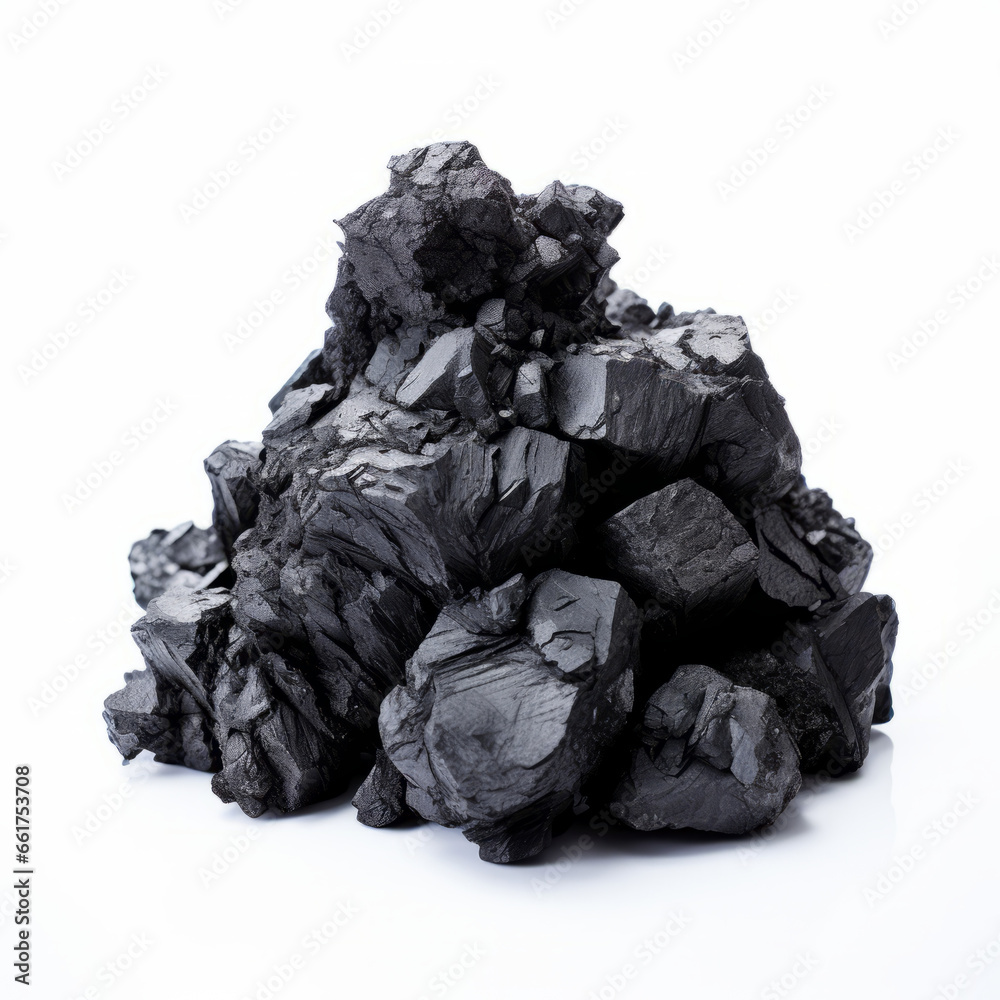 Heap of coal. Wood charcoal isolated on white background