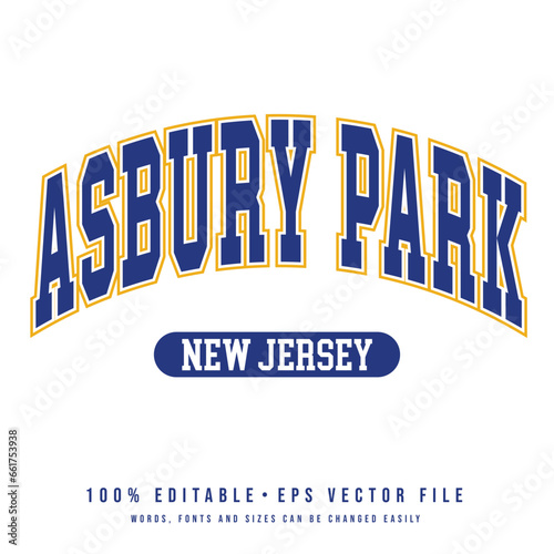 Asbury Park text effect vector. Editable college t-shirt design printable text effect vector	 photo