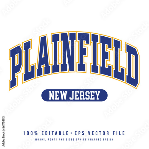 Plainfield text effect vector. Editable college t-shirt design printable text effect vector	 photo
