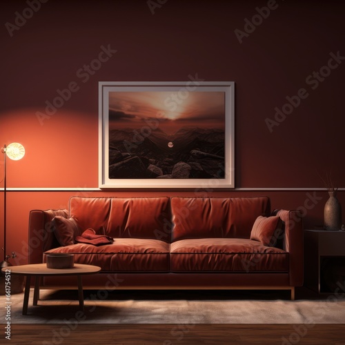 Red living room with sofa