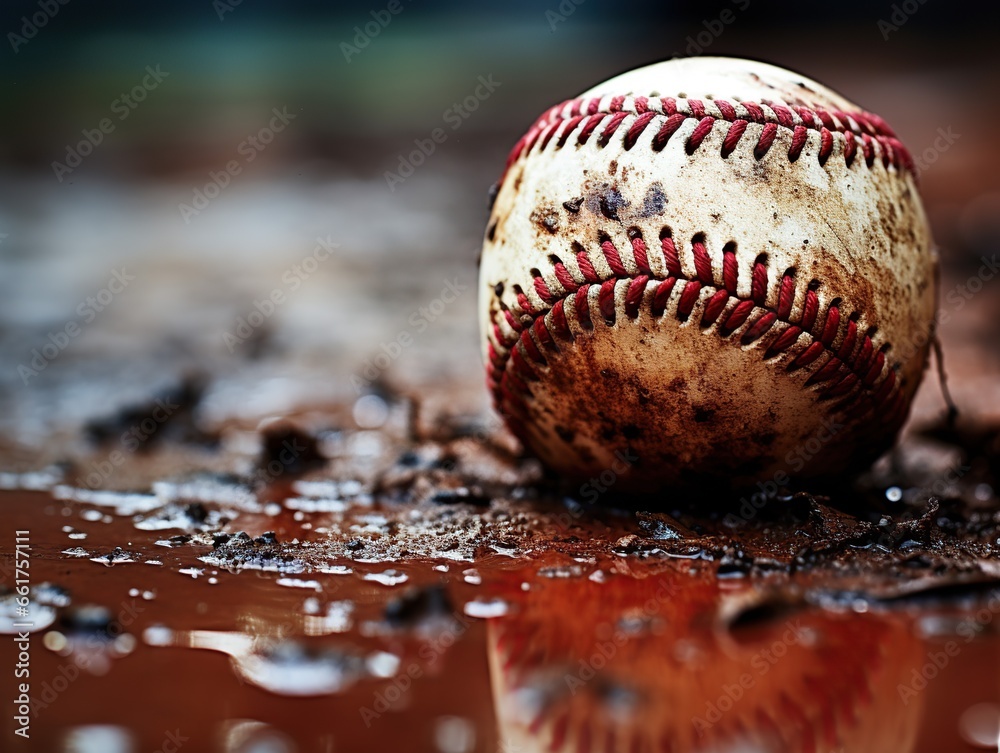 Closeup of a dirty baseball, Generative AI Closeup of a dirty baseball, Generative AI
