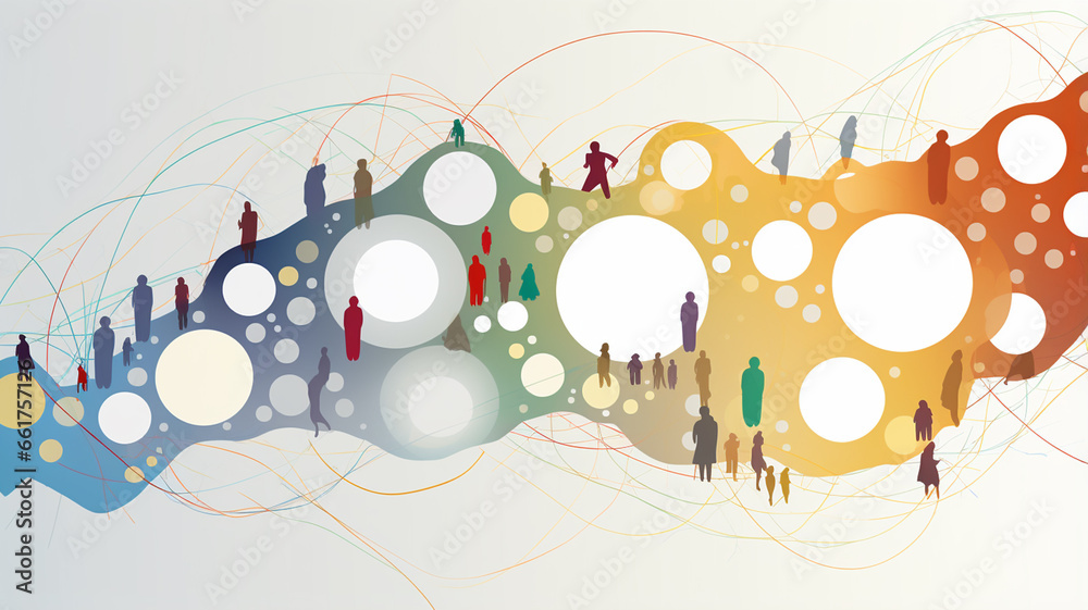 Colorful silhouettes of people created a network