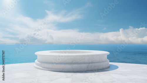 empty concrete podium on the sea with sky background