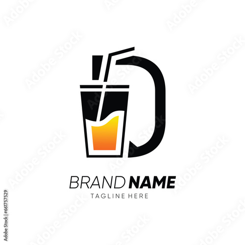 Letter D with Glass or Drinking Water Cup Logo Design Vector Icon Graphic Emblem Illustration