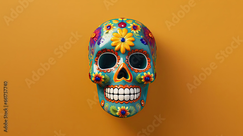 A single sugar skull or Catrina on a tan background or wallpaper