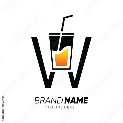 Letter W with Glass or Drinking Water Cup Logo Design Vector Icon Graphic Emblem Illustration