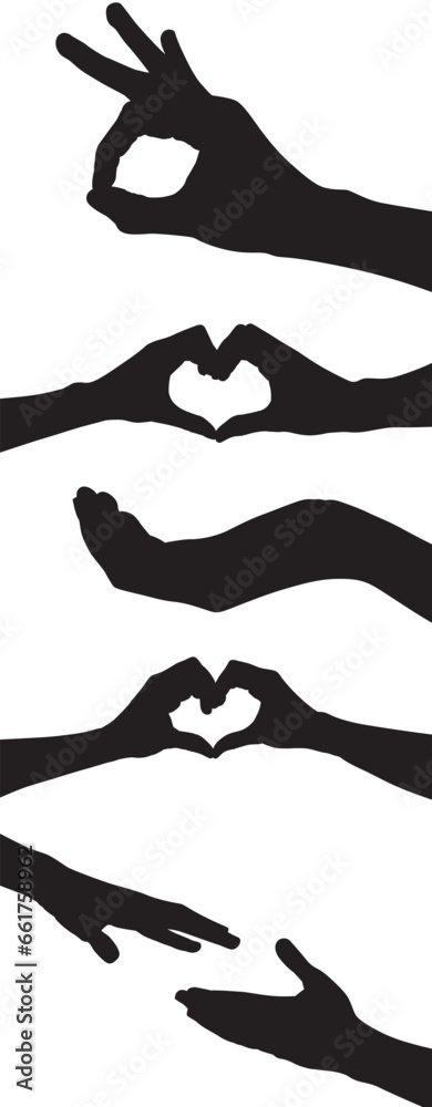 set of hand silhouettes isolated on white, Human hand gestures, collection of black hands, flat, silhouette hands pose collection, Vector illustration. set of hand silhouettes isolated on white, Human hand gestures, collection of black hands, flat, silhouette hands pose collection, Vector illustration.