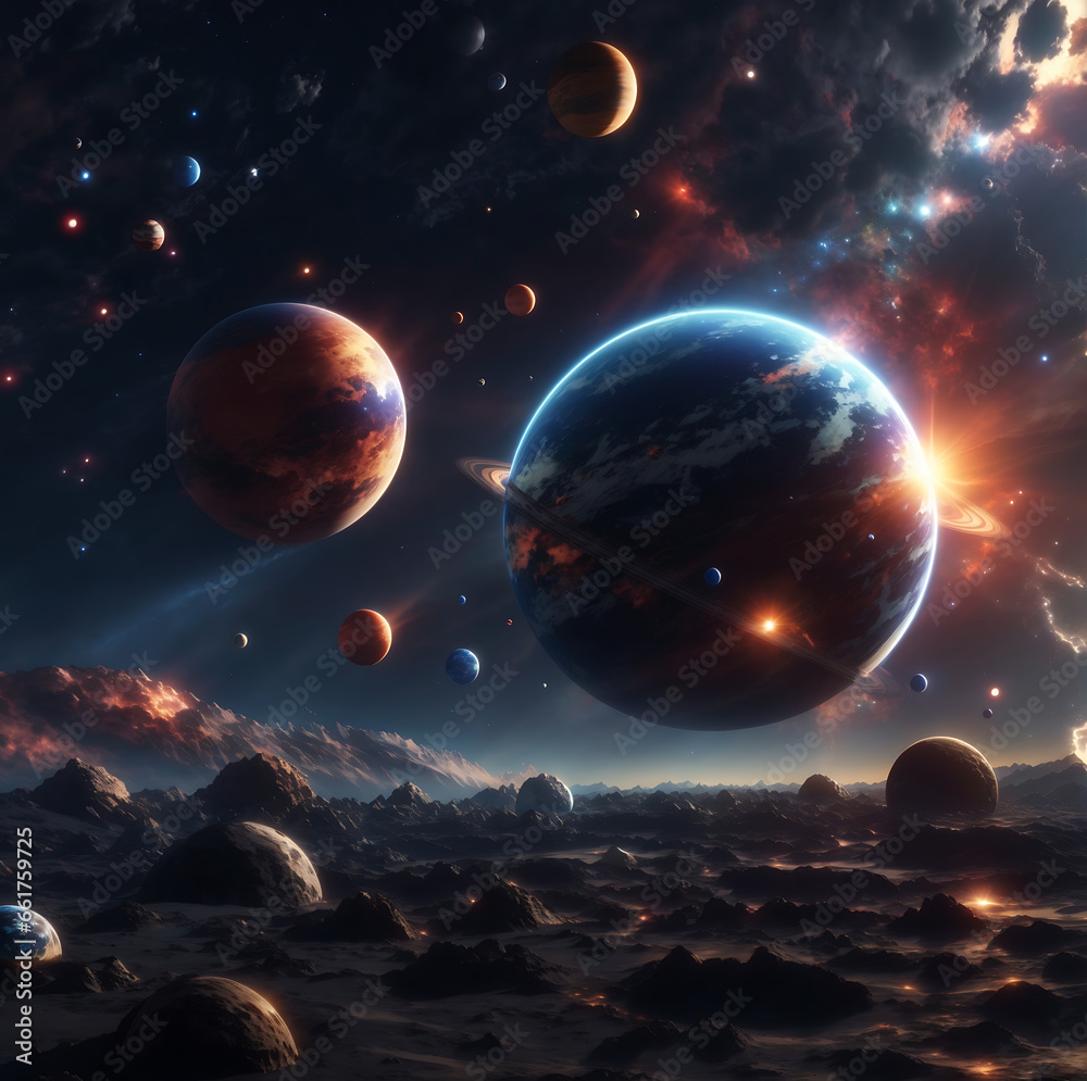 Planetary collisions and explosions in space.Generative Ai Planetary collisions and explosions in space.Generative Ai