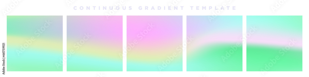 Vibrant pastel Gradient Carousel Ad Template. Continuous Square Card Vector Template. EPS 10. Five gradient backdrops. Perfect for designs, feeds, social media, web, banners. Vector Illustration.
