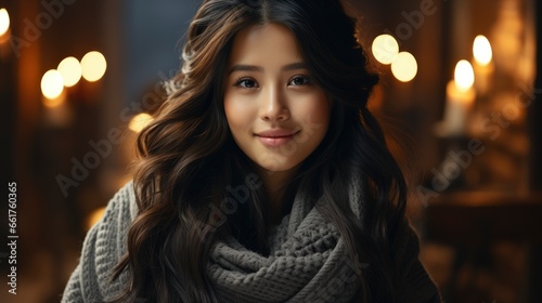 Beautiful Young Asian Woman Wearing Casual Winter Swe B0D449, Background Images , Hd Wallpapers, Background Image