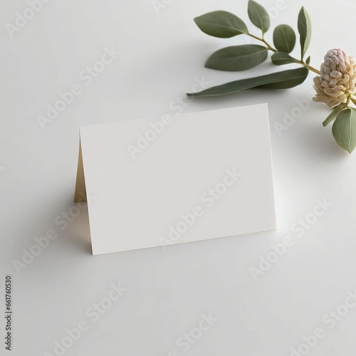Blank Place Card Mockup on Table with White Background