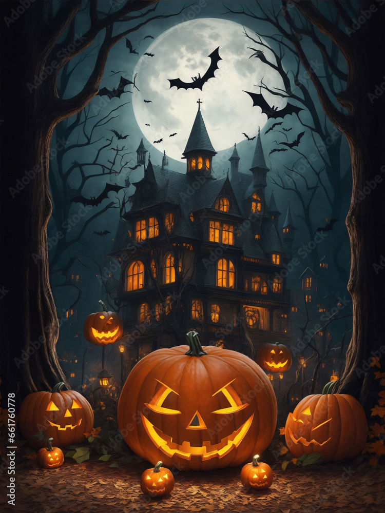 Halloween with Pumpkins Background Image Generative AI Halloween with Pumpkins Background Image Generative AI